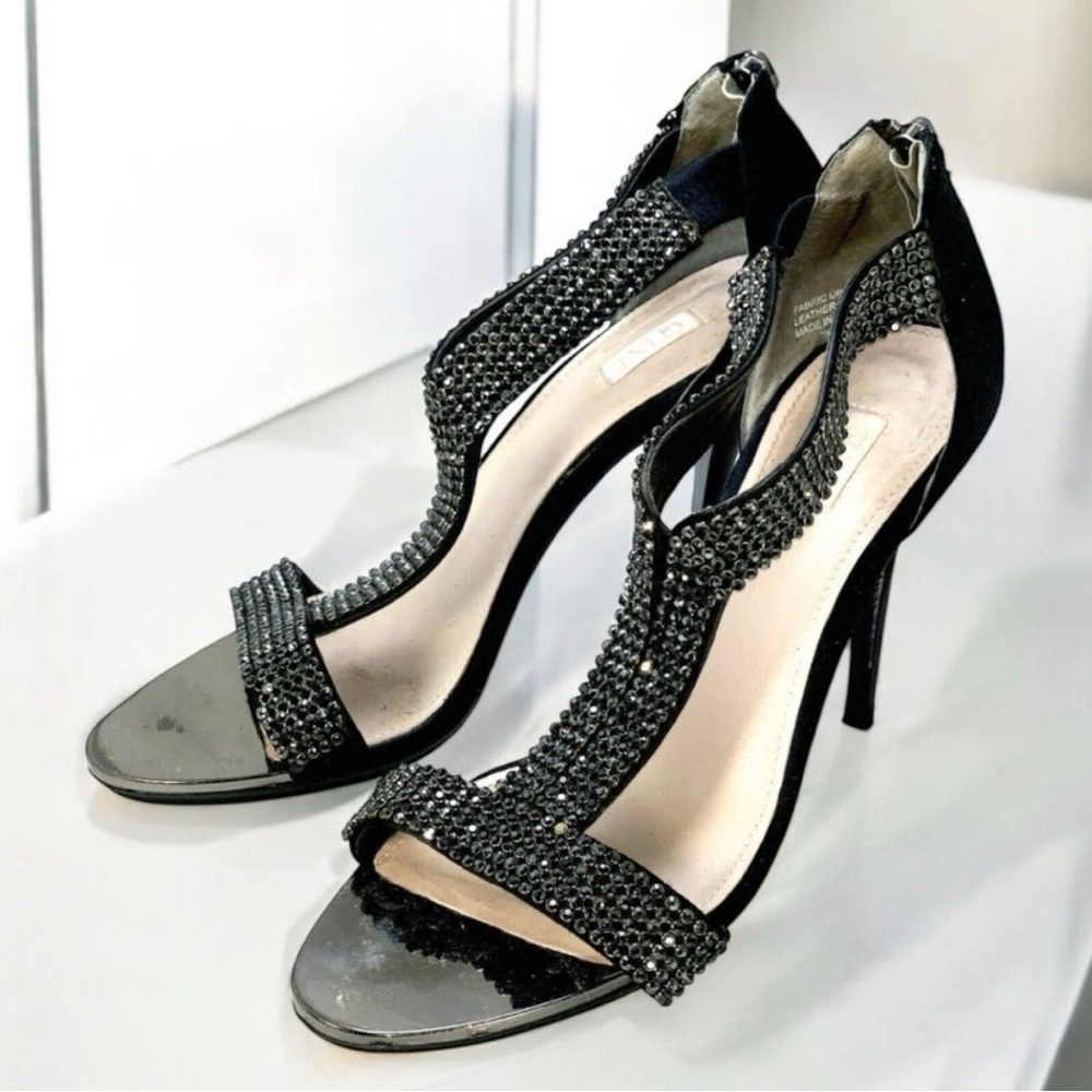 Glint Black Stiletto Rhinestone Heels. Size 9